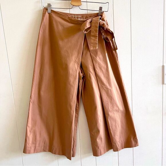 Banana Republic Khaki Organic Cotton Tie Waist Flared Wrap Pants - Picture 3 of 12